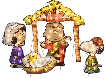 32″ 2D LED Pre-lit Peanuts Christmas Yard Art Nativity Pageant, 5 Piece Set