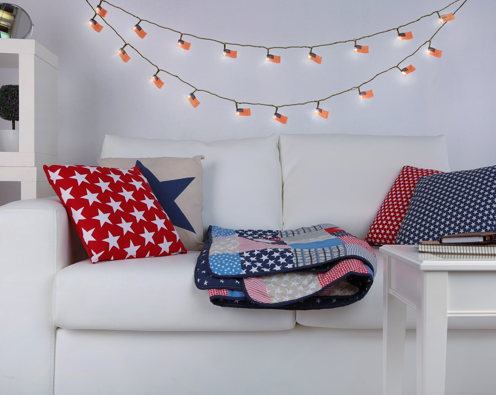 Patriotic Lights: American Flags and Stars
