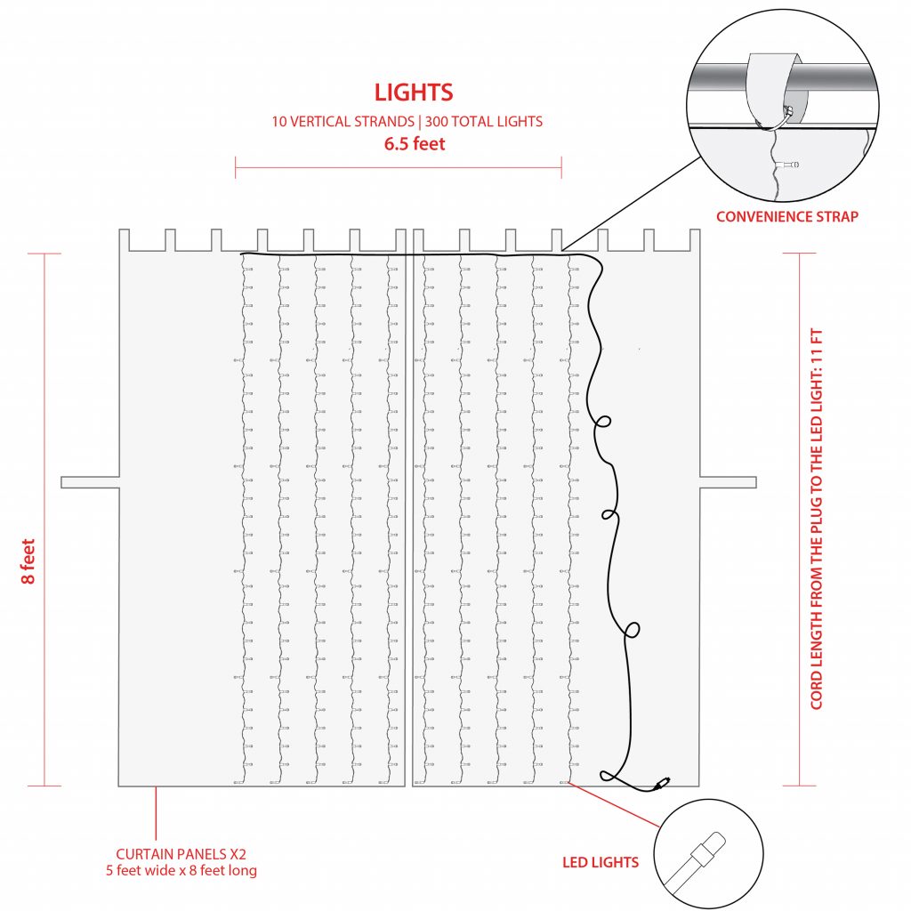 Cool White 300 LED Lights with 2 Sheer Curtain Panels » Total Home Decor