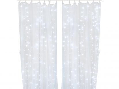 Cool White 300 LED Lights with 2 Sheer Curtain Panels