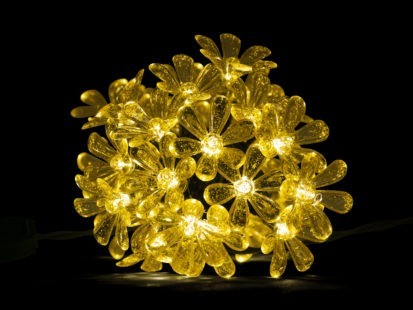 BRILLIANT 25 COUNT GOLD GLITTER FLORAL CAP WARM WHITE LED CHRISTMAS LIGHTS