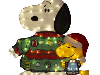 PEANUTS 32 INCH SNOOPY AND WOODSTOCK UGLY SWEATER SET OUTDOOR 2D LED YARD DÉCOR