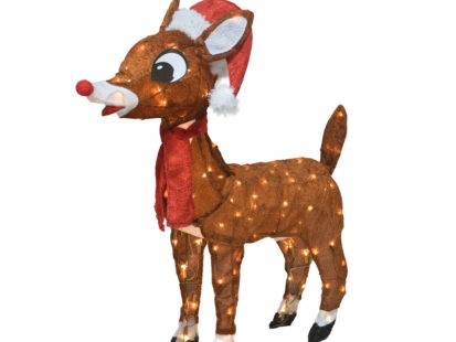 RUDOLPH 32 INCH RUDOLPH IN SANTA HAT AND SCARF OUTDOOR LED 3D YARD DÉCOR