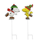 PEANUTS CHRISTMAS, HOLIDAY DÉCOR  ASSORTMENT SINGLE STAKES METAL SNOOPY AND WOODSTOOCK 24INCH TALL