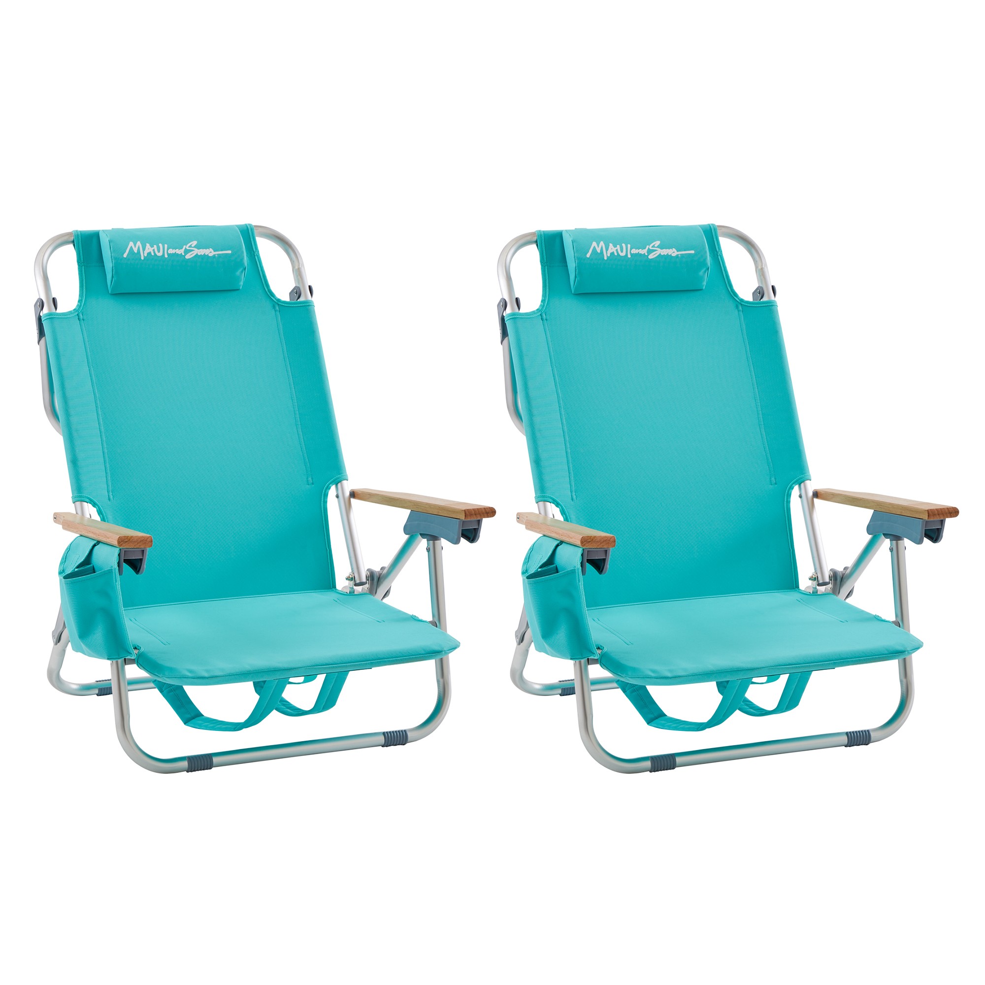 Maui and Sons Deluxe Backpack Beach Chair Set of 2 with 5 Comfort Positions and More