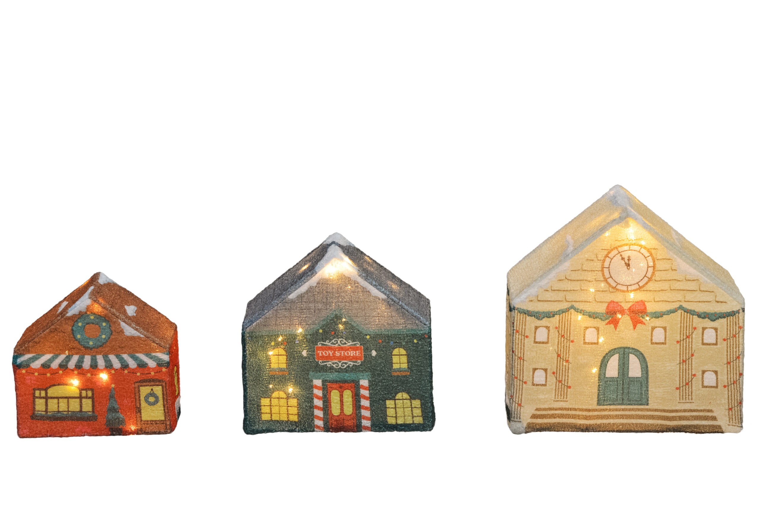 8IN 10IN 12IN CCL SET OF THREE 3D PRE-LIT LED VILLAGE NESTED 1/2 DEPTH